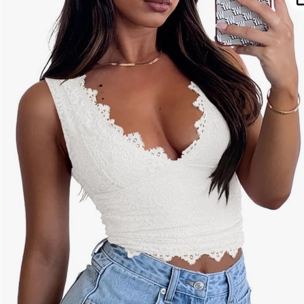 NWOT Reoria Women Sexy V Neck Sleeveless Double Lined GoingOut Y2K Trendy Lace
